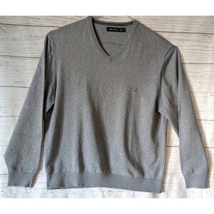 Nautica Men’s Sweater Gray Cotton Knit Pullover V‑Neck Long Sleeve Logo Size XL
